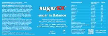 sugarEX - sugar in Balance - Nahrungsergänzungsmittel - Entwickelt um Ihnen zu helfen, Ihren Appetit zu regulieren und den Blutzuckerspiegel zu normalisieren